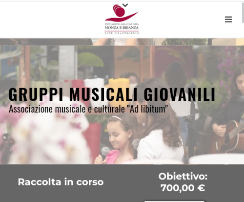 Screenshot del sito per la raccolta fondi
